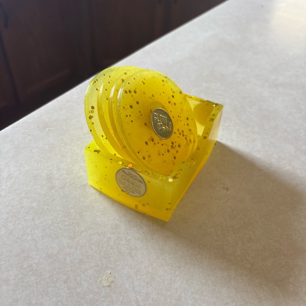 Yellow Glitter Resin Coaster Set with Holder